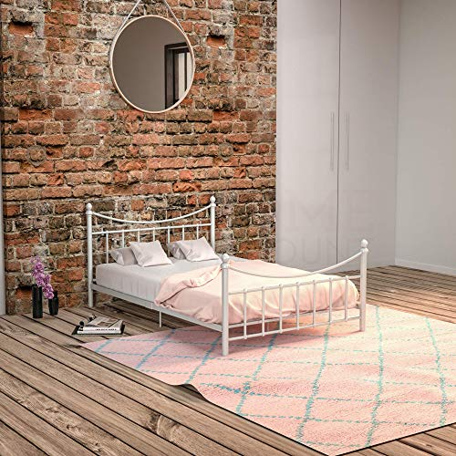 Vida Designs Paris Small Double Bed, 4ft Bed Frame Metal Headboard High Foot End Bedroom Furniture, White