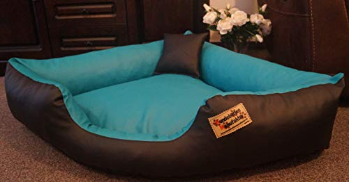 Hundebett Eckbett Hundesofa Schlafplatz Kunstleder Canto (130 cm X 130 cm, Schwarz Türkis)