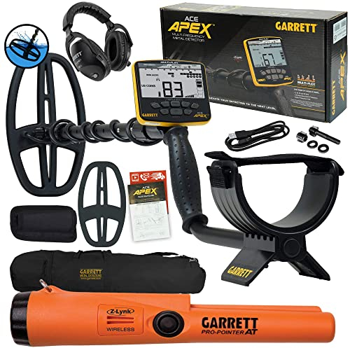 Garrett ACE APEX-Detektor mit 6 x 11 DD Viper-Suchspule, Z-Lynk-Kopfhörer, Pro-Pointer bei Z-Lynk und Tasche