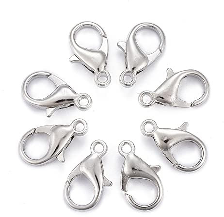 Beadthoven - 100 chiusure a moschettone in lega di zinco 8 x 14 mm, chiusura curva a gancio per bracciali, collane, gioielli (platino)