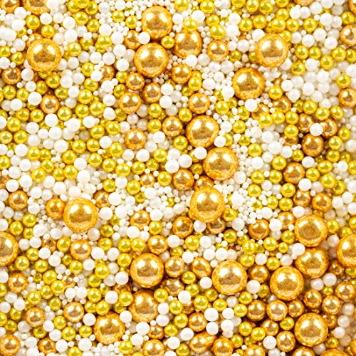 Super Streusel GoldFlimmer Glitzer Zuckerdekor Kugel Mix | Streusel Weihnachten essbar | Tortendeko Weihnachten für Keks, Kuchen uvm. | Gold Essbar für Torten | Tortendekoration Weihnachten (180)
