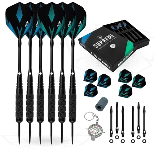 KOTO - Supreme Brass Geschenkset Inkl. 2 Sets Schwarze Messing Darts (23 G.), 4 Sets Flights (100 Micron), Aluminium Shafts, 13 O Ringe