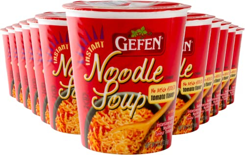 Gefen Instant Noodle Soup, Tomato Flavour, No MSG, 65g Soup Cup (Pack of 12)