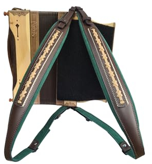Steirische Harmonika Riemen Set – Extravagant Grün – Komplettset mit Tragegurten, Bassriemen, Rückenverbinder & Verstellerset – gepolstert, verstellbar – Zubehör für Volksmusik & Tracht