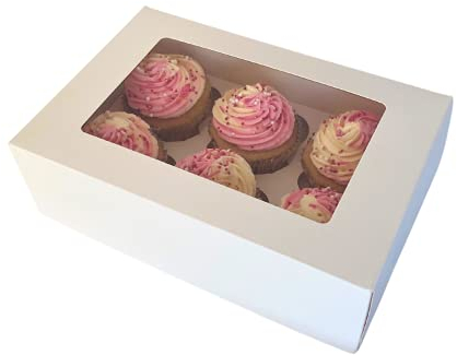 Bake Pro | 10 x Premium 6 Cupcake Boxes | Recyclable & Food Grade Cardboard Box | Easy Pop-Up Construction | Adjustable Insert for Muffins & Cupcakes | Transparent Display Window | Made in the UK