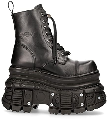 New Rock MILI083CCT-C4 Stivali Militari in Pelle Nera Metallizzata Punk Goth Rock - Grigio 45