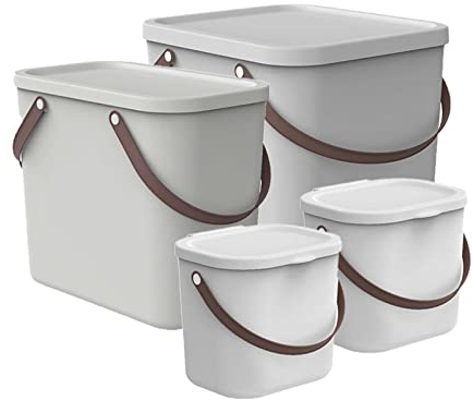 Rotho Albula 4er-Set Aufbewahrungsbox 1x40l +1x25l + 2x6l mit Deckel, Kunststoff (PP recycelt), weiss, 1x40l + 1x25l +2x6l (43.5 x 36.5 x 47.6 cm)