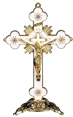 Stehendes Kruzifix, Jesus Christus auf Kreuz, Statue für Büro, Kirche, Sammlerstück (weiß)