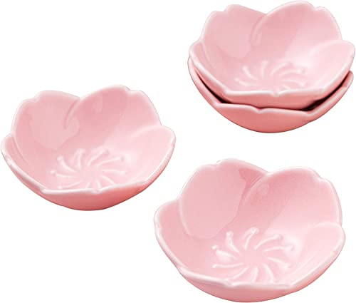 YBK Tech - Juego de 4 bonitos platos de cerámica con forma de flor de cerezo, cuencos de inmersión de 3 pulgadas para salsa de soja, galletas, sushi