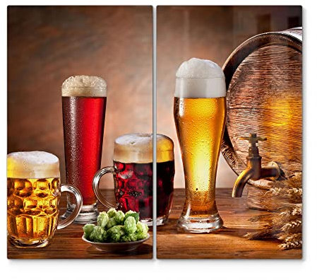 DEQORI Cubiertas de cristal para fogones, juego de 2 unidades, 60 x 52 cm, diseño de cervezas frescas, placas de vitrocerámica en cocina, placas de cristal y tablas de cortar para placa de cocción