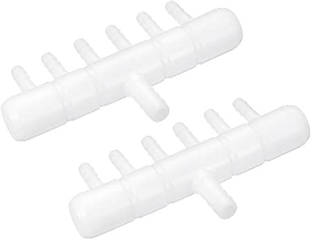 sourcing map 2Pcs 8mm to 5.5mm 6 Ways Air Line Tubing Splitter Connector Fish Tank Oxygen Pipe Air Tubing Adapter for Aquarium, White