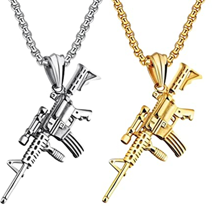 Liitata 2 Pcs Gun Army Rifle Pendant Military Weapon Necklace Gothic Rock Punk Chain for Men - Gold Silver Style 1