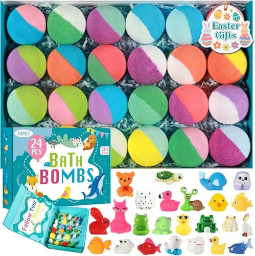 Bath Bombs for Kids with Surprise Inside, 24 Pack Kids Bath Bombs with Toys Inside Gift Set, Kid Bubble Bath Fizzy for Girls Boys with Bath Toys