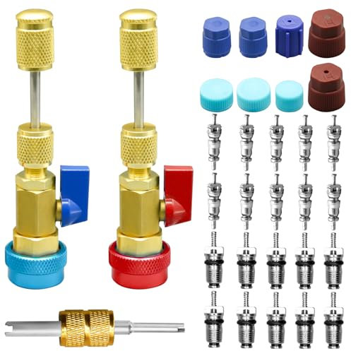 Juego de Herramientas de instalación de extracción rápida de núcleo de válvula R134A de 31 Piezas,Herramienta de extracción de núcleo de válvula de Alta Baja presión con núcleo válvula R134A Kit