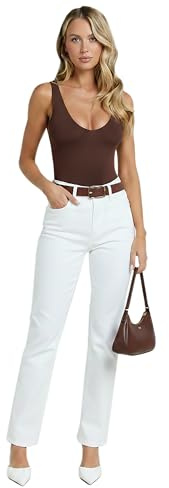 ESRA Damen Hose Straight Leg Hose High-Waist Damen Regular Stretch Stoffhose Business-Hose bis Übergröße Große Größe T101