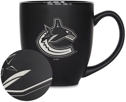 Rico Industries NHL Hockey Vancouver Canucks Bistro-Tasse, 425 ml, lasergraviert, mattschwarz, Keramik, für heiße oder kalte Getränke