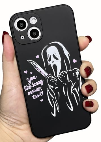 Coole Ghost Face Hülle für iPhone 15 6,1 Zoll, Scream Horror Movie Anime gedruckt, Mode Niedliches Totenkopf Skelett Design für Frauen Männer Jungen Mädchen Weiche TPU Silikon Stoßfest Handyhülle für