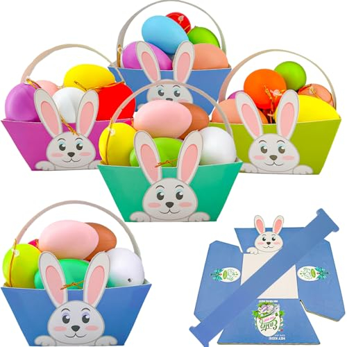 KEELYY Osterkörbchen Kinder, 12 Stück Osterkörbchen Basteln aus Papier, Osterkörbchen mit henkel, Osterkorb zum Befüllen, DIY Osterkorb mit Osterhase, Osternester für Ostereier