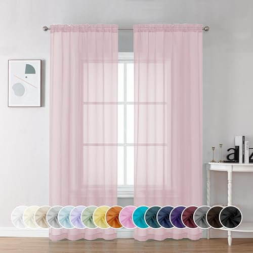 Chyhomenyc Tende velate lunghe 183,8 cm, 2 pannelli, con doppia tasca per bastone, per porta francese, camera da letto, soggiorno e camera dei bambini, ognuna da 106 x 183 cm, 2 pezzi, rosa cipria