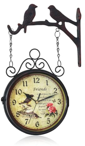 BYNYXI 8 Zoll Vintage Bahnhofsuhr, Doppelseitige Bahnhofsuhr Groß Eisen Retro Wanduhr mit Wandhalterung Garten Uhr Retro Wanduhren Doppelseite für Wohnzimmer Schlafzimmer Haus Wandkunst,20cm