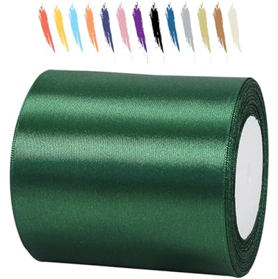 Dunkelgrün 100mm Satinband 23 Meter, Polyesterband, verschönern Sie Ihre Bastelarbeiten und Feiern, ideal für Geschenkverpackungen, Dekorationen, Hochzeitsautoband, Bänder zum Basteln