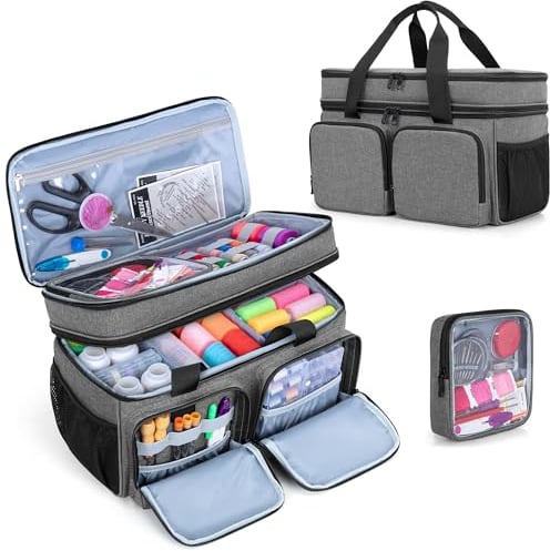 BAFASO Nähtasche Groß, Nähzubehör Organizer Tasche, Nähen Tasche für Nähmaschine Zubehör, Nähen Zubehör Aufbewahrungstasche, Nähaufbewahrung Tasche für Unterwegs, Grau