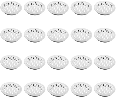 20 rejillas de ventilación de acero inoxidable de 53 mm, color blanco circular, cubierta de malla de ventilación para armario, zapatero