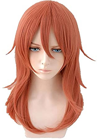 LINLINCD - Chainsaw Man Cosplay Wig Angel Devil 50 cm Long Wig Christmas Dark Orange Anime Wigs Heat Resistant Synthetic Wigs + Wig Cap