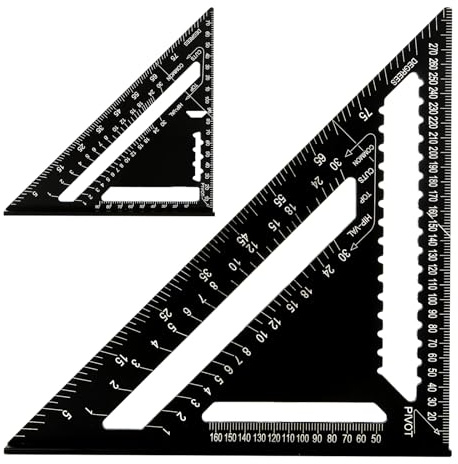 WOPPLXY 2 Stück Zimmermannswinkel, 12 Zoll und 7 Zoll Schreinerwinkel, Messwerkzeug aus Aluminium-Legierung für Schreiner, Ingenieure (Schwarz)