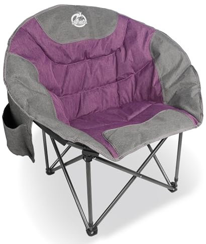 Northroad Folding Camping Moon Chair Outdoor Padded Saucer Round Chair with Cup Holder Cooler Bag Supports up to 300 lbs for Beach Hiking Fishing Picnic Lawn,Purple
