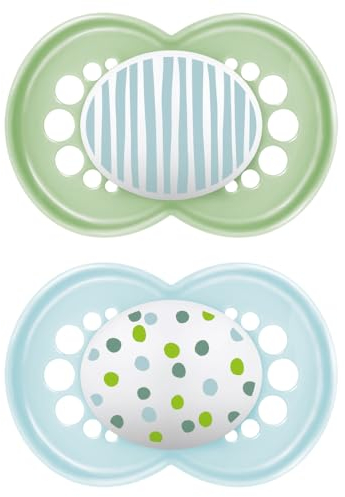 MAM Original Succhietto 16+ Mesi (Set da 2), Ciuccio MAM 16 36 mesi silicone con tettarella ortodontica, Kit da 2 accessori neonato con pratico porta ciuccio sterilizzatore, Verde/Celeste