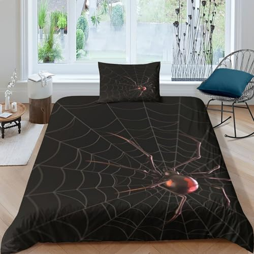HMLTD Spinne 3D Print Betten Set Tier schwarz Motiv Bettwäsche Set Microfaser Himmlische Qualität Bettbezug Mit Kissenbezug 2 Teilig Jungen einzeln(135x200cm)