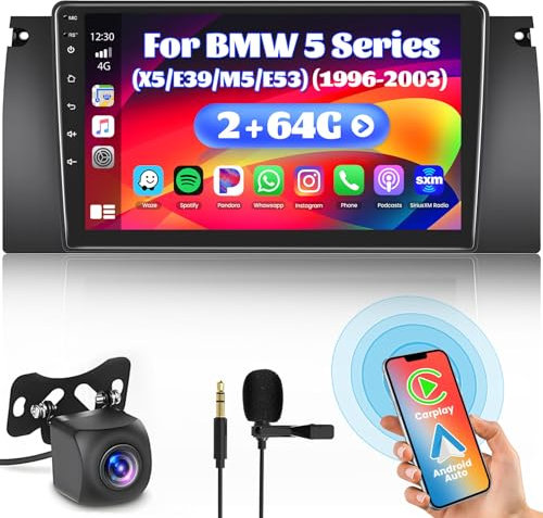 Inefala 2 + 64G Android 15 CarPlay Radio für BMW 5er 528i 540i 530i 525i 1996-2003, 9 Zoll Touchscreen mit CarPlay und Android Auto, Unterstützung GPS Navigation Link Spiegel RDS AHD DSP