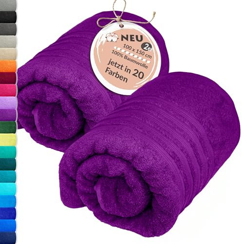 Lashuma Badetuch Set 100x150 cm, London 2er Set Strandhandtücher Baumwolle Lila - Aubergine