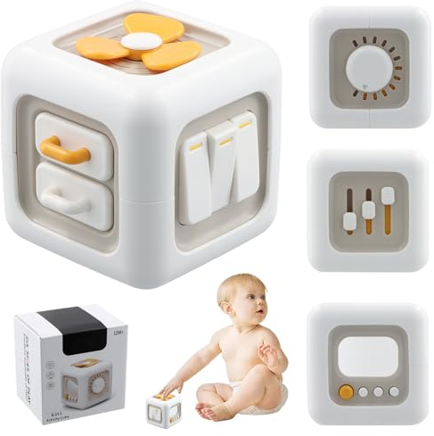 Litinliv Motorikwürfel Spielzeug, Busy Activity Cube, Motorikspielzeug Baby, Schalter Lüfter Spiegel Tasten Schubladen Lernenals Fidget Toys, Baby Spielzeug, Lernspielzeug für Babys 1 2 3 Jahre