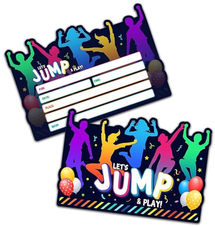 Dazzjoy 12 x Einladungskarten Trampolin Party, Jump Party Einladungskarten Kindergeburtstag Junge Mädchen, Einladung Kindergeburtstag Junge, Geburtstagseinladungen Jungen Mädchen, Einladungskarte