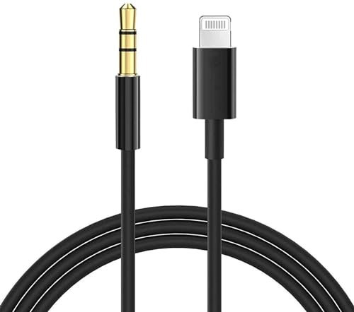 Cordon auxiliaire pour iPhone, [certifié Apple MFi] Câble Lightning vers auxiliaire compatible avec iPhone 14 13 12 11 XS XR X 8 7 vers haut-parleur stéréo de voiture, casque, Noir