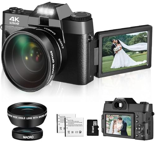 Fotocamera digitale 4K migliorata per fotografia e video, fotocamera di vlogging autofocus 16x48MP per YouTube con scheda SD Fotocamera compatta antisacutamento da viaggio con visualizzazione IPS