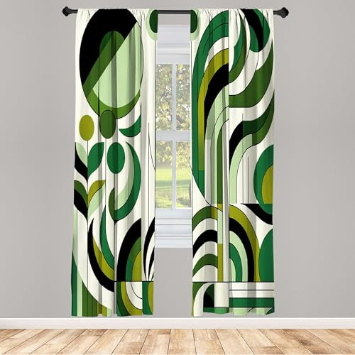 ABAKUHAUS Moderno di metà secolo Tenda a Pannello Set di 4, Astratto foglioso, Trattamento della Finestra per Stanza e Camera da Letto, 150 cm x 175 cm, Verde Chiaro Grigio Scuro