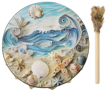 Shamanic Drum | Sea Wave Shell Shaman Hand Drum - Adult Drum Percussion | Instrument for Music Meditation Rituals, Drumstick Included