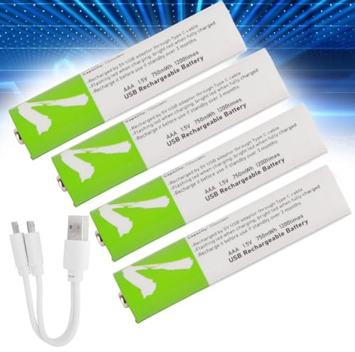 4Pcs AAA Rechargeable Lithium Ion Battery, USB Charging Cable, 750mah Rechargeable Battery, Fast Charge for Digital Cameras, Alarm Clocks
