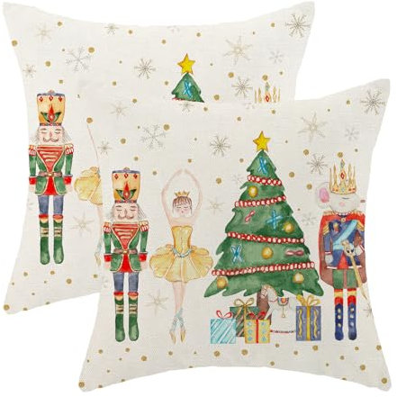 Yxuiyal Merry Christmas Pillow Cover 18x18 Inches Set of 2 Christmas Decoration Nutcracker Throw Pillow Covers Winter Holiday Farmhouse Decorative Cushion Case for Sofa Couch Christmas Decor