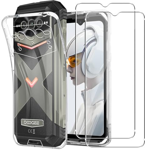 MEMELOKA Cover per DOOGEE Vmax Plus/Vmax PRO 2024 + Pellicola Protettiva in Vetro Temperato, Sottile Morbida Silicone TPU Anti-Ingiallimento Custodia[AntiGraffio][Anti-Impronte], Trasparente