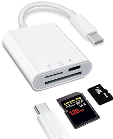 Lector de Tarjetas USB C a TF/SD, Adaptador de Tarjetas SD 3 en 1, Adaptador de Carga Tipo C a TF/SD+USB, Lector de Tarjetas de Memoria de Ranura para PC, MacBook, Ordenador, teléfono móvil y más