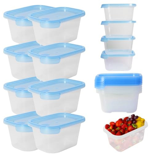 Mypicompany Frischhaltedosen mit Deckel – 8-teiliges Set je 750 ml pro Dose, BPA-frei, luftdicht, stapelbar, mikrowellen- & spülmaschinengeeignet, transparente Gefrierdosen mit blauem Deckel