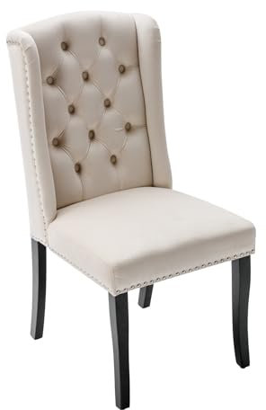 Billg Esszimmerstühle 2er Set, Küchenstuhl Mit Eichenbeinen, Polsterstuhl Schmutzabweisender Samt, Sitzfläche 330 Pfund Tragfähigkeit, Mit Knöpfen, Verchromtem Türklopfer und Nagelkopfbesatz