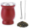 Set Mate, Taza de Mate 230ML, Taza de Acero Inoxidable Fácil de Limpiar, con Pajita y Cepillo de Limpieza, Doble Pared, Apta para Té, Café y Otras Bebidas, Apta para Cocina, Restaurante, Rojo