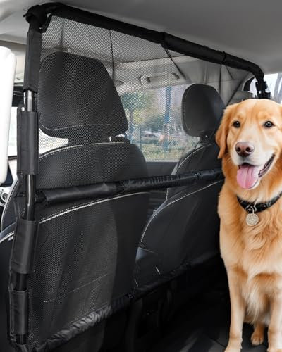 VEVOR Barriera per Auto per Cani Universale, Divisorio per Auto per Montaggio sul Sedile Anteriore da 1415 mm Barriera per Animali Domestici per Veicoli con Rete Trasparente, per Camion e SUV, Nero