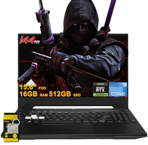ASUS TUF Dash F15 Gaming Laptop 15.6 FHD 144Hz (Adaptive-Sync) Intel 8-core i5-12450H (Beats i7-11800H) 16GB RAM 512GB SSD GeForce RTX 3050 Ti Backlit Thunderbolt Win11 w/ICP Accessory