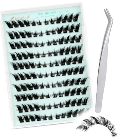 Obeyalash Pestañas autoadhesivas Fox Eye Lashes Cluster Extensiones kit de racimo sin pegamento Racimos Pre-pegadas Pestañas autoadhesivas